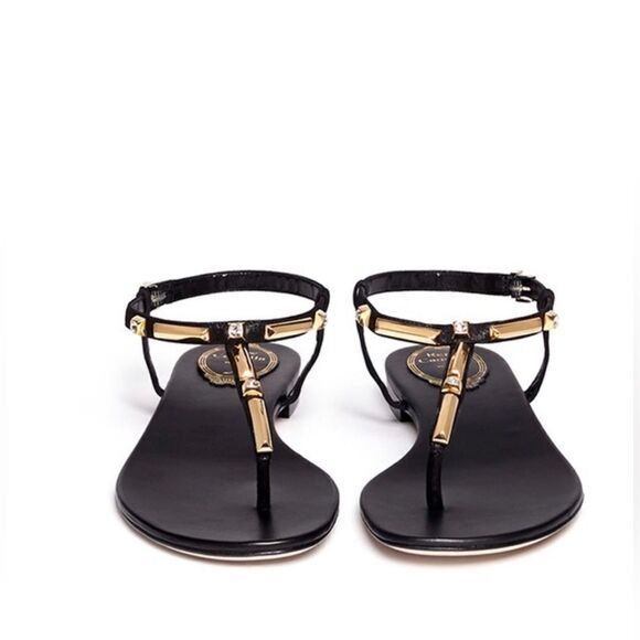 Rene Caovilla Metallic Gold-Tone & Crystal Embellished Flat Sandals - Picture 1 of 11